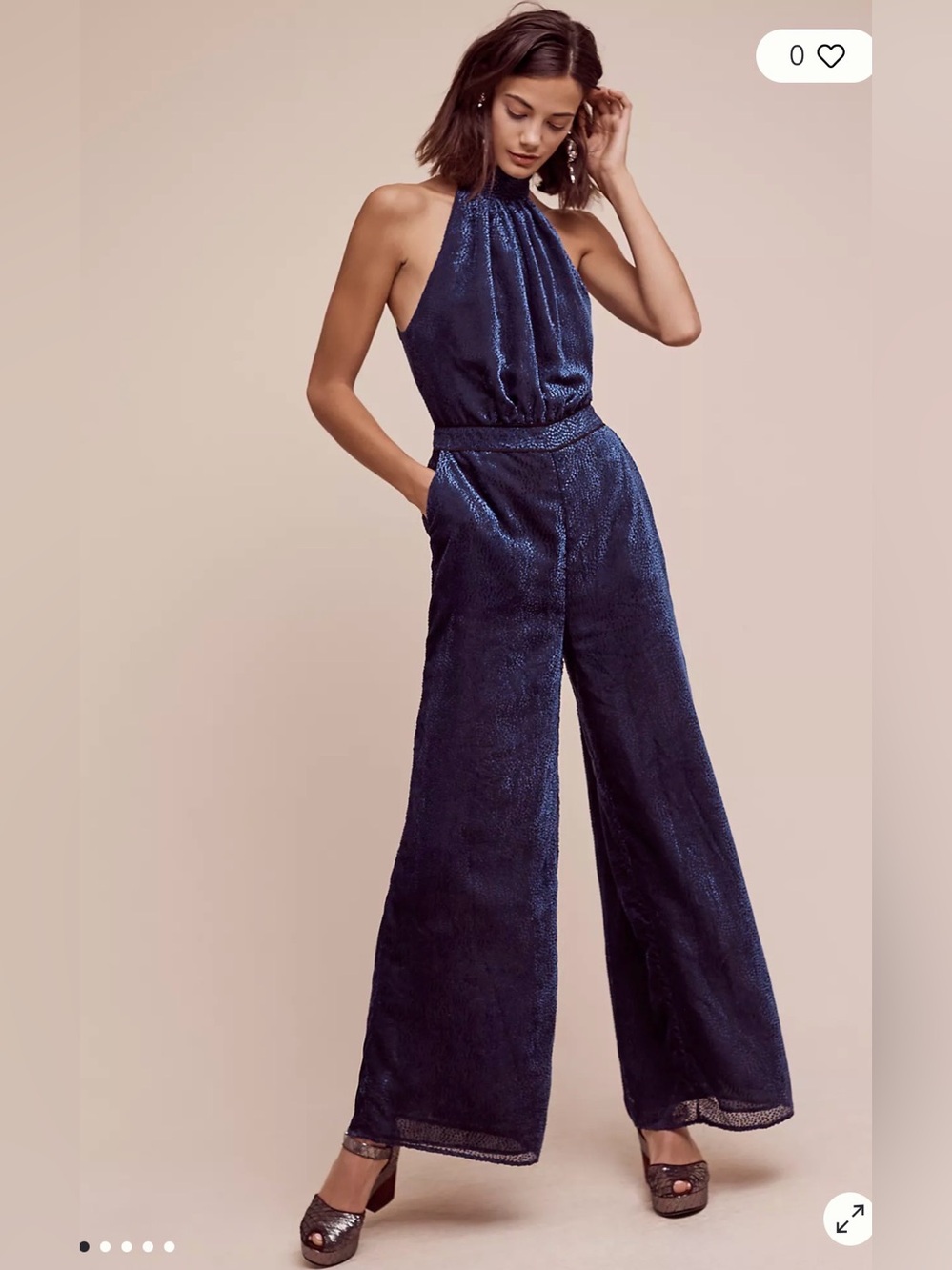 Anthropologie Elevenses Velvet Nova Halter Jumpsuit Navy Size 2